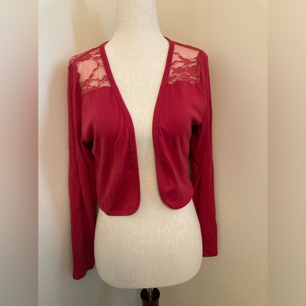 NWT Meaneor Red Cardigan with Lace